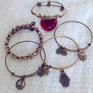 Set of 5 Assorted Alex and Ani Bracelets Gold
